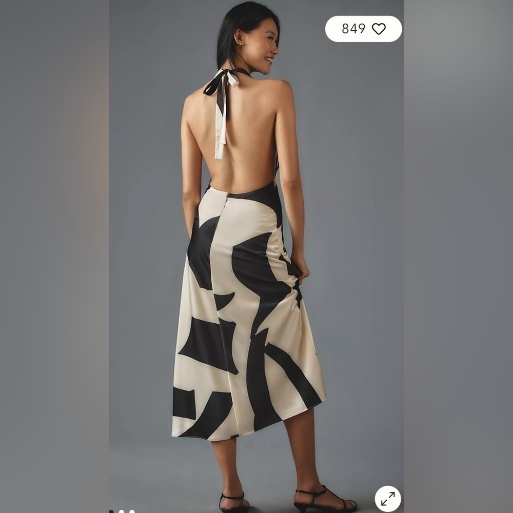 Anthropologie women’s Bardot Citron abstract colorblock print Halter Midi Dress - Picture 2 of 12
